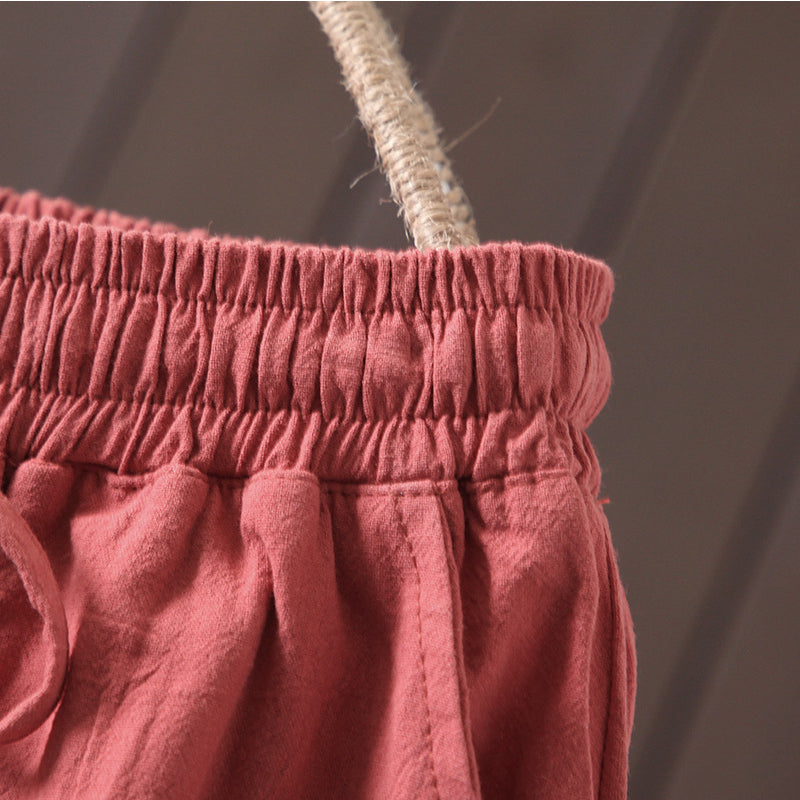 Pantalon large rétro décontracté en coton et lin
