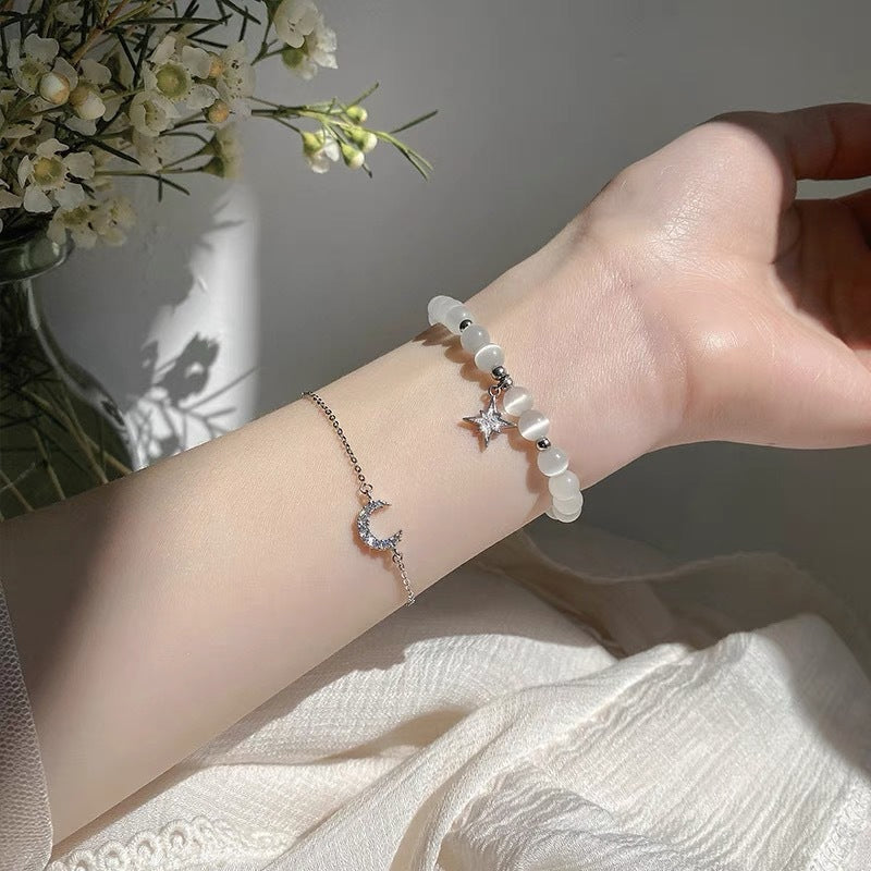 Bracelet Etoile Lune Blanche femme