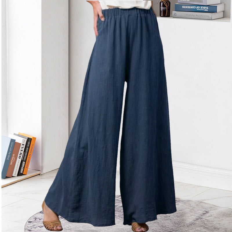 Pantalon Large En Coton Et Lin Grande Taille