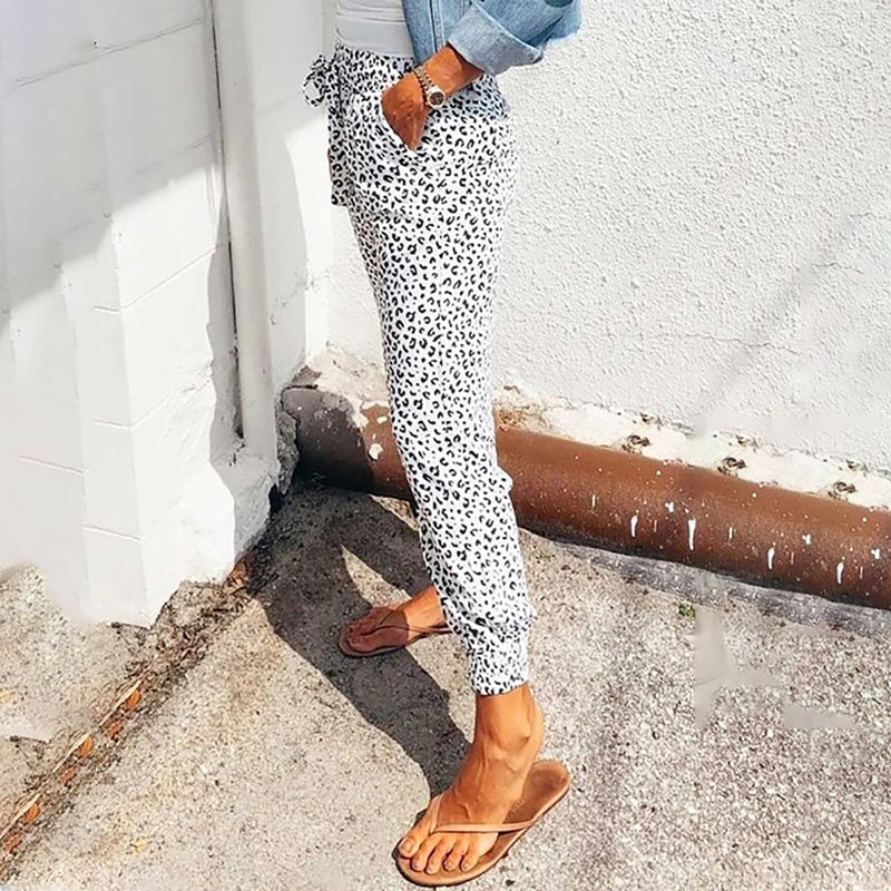 Pantalon décontracté ample à imprimé léopard pour femme