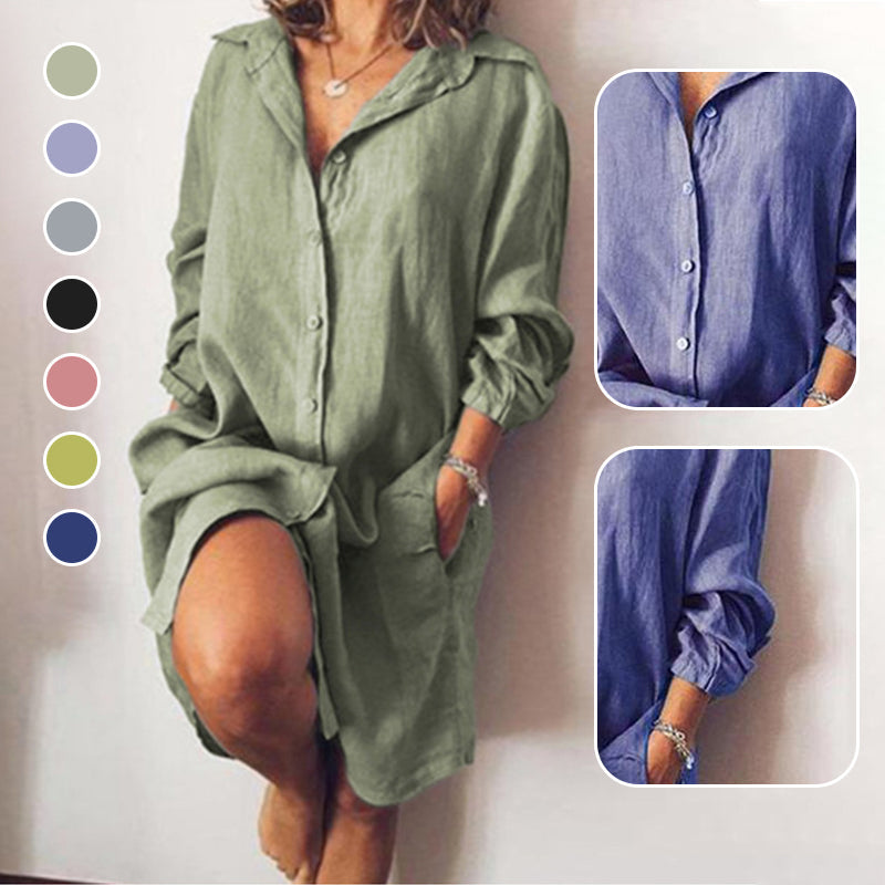 Robe chemise décontractée de couleur pure pour femmes