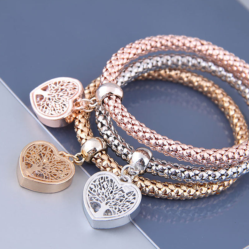 Ensemble de bracelets "Arbre de Vie" avec pendentif coeur (3 couleurs/ensemble)
