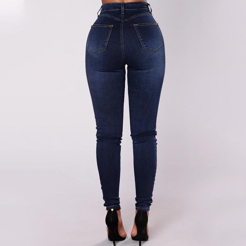 Jean Skinny Taille Haute à Double Boutonnage