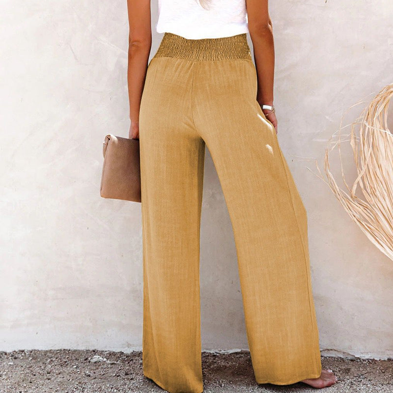 pantalon large élastique en coton et lin