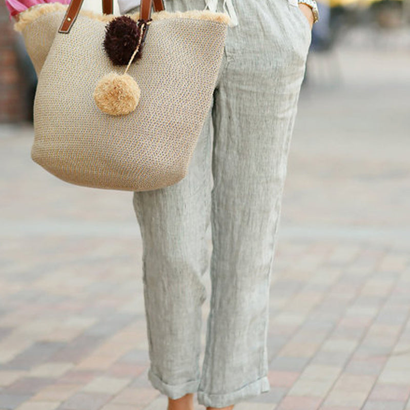 Pantalon à lacets en coton et lin