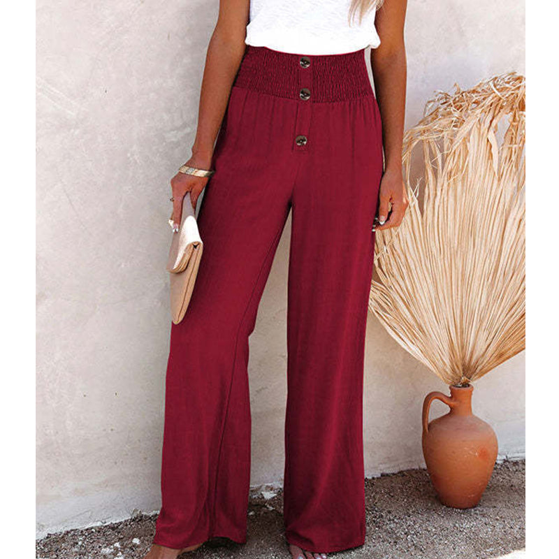 pantalon large élastique en coton et lin