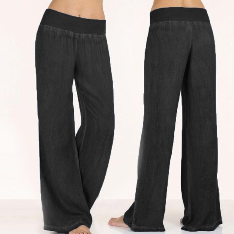 Pantalon en Denim élastique Taille Haute Jambe Large