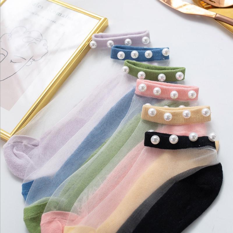 Chaussettes Transparentes avec Perles pour Femmes