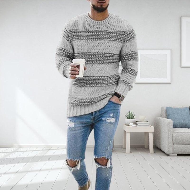 Pull col rond rayé homme