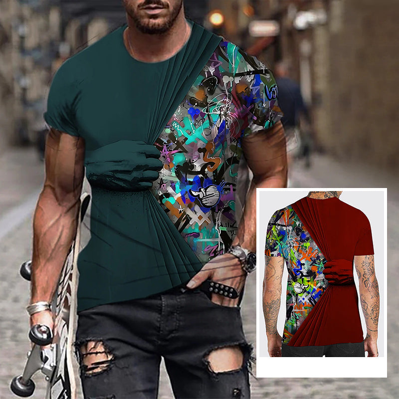 T-shirt homme avec imprimé 3D et col rond