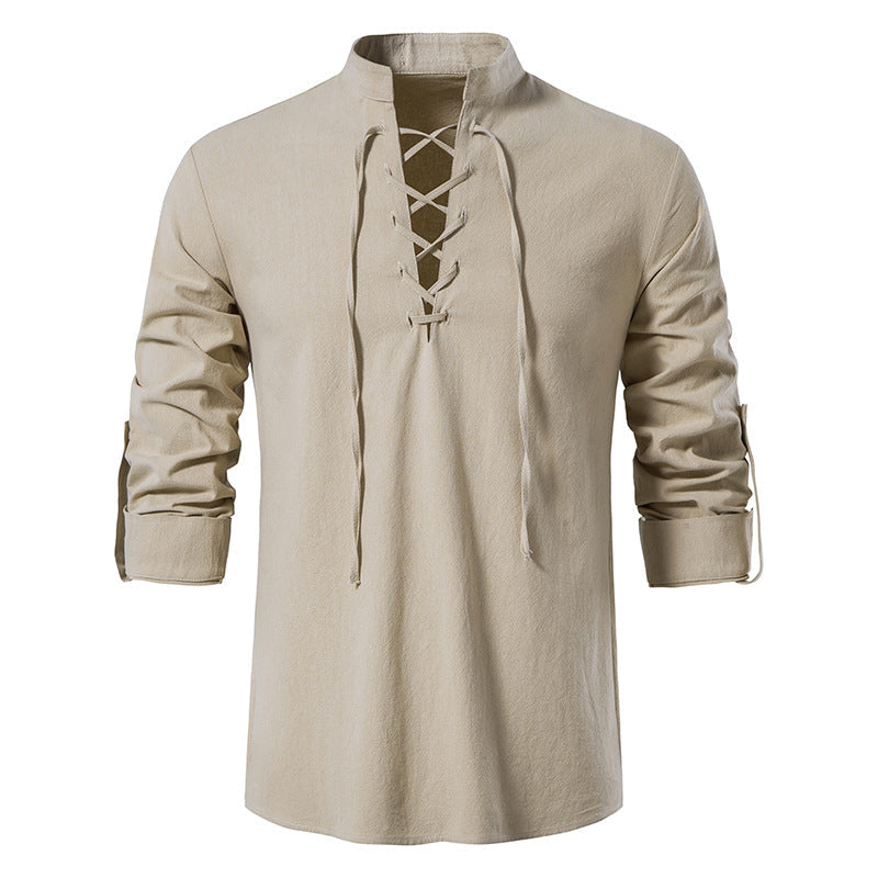 T-shirt homme en coton et lin avec cordon de serrage