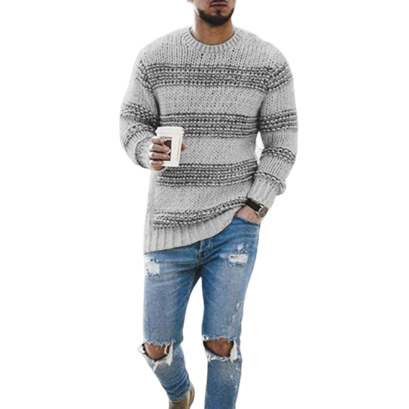 Pull col rond rayé homme